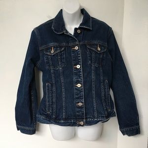 Eddie Bauer Jean Jacket Dark Wash Heavy Denim Size Medium 100% Cotton